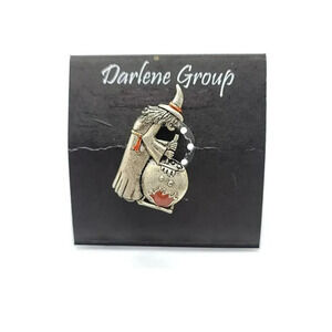 Halloween Witch Cauldron Halloween Silver Tone Enamel Darlene Group Pin Brooch
